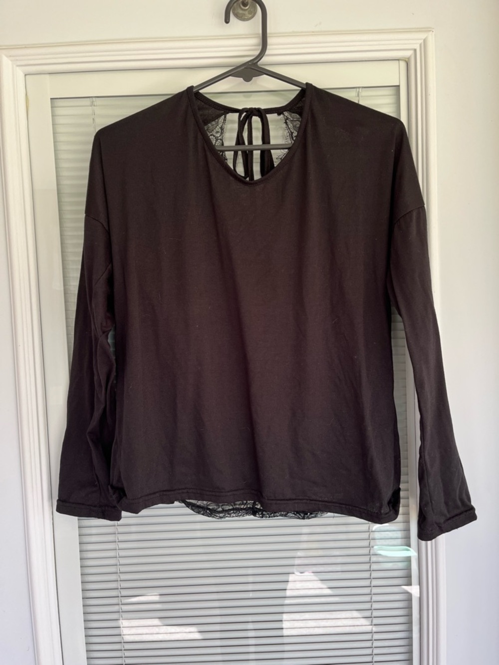 Black Long Sleeve Women's Top with black lace back